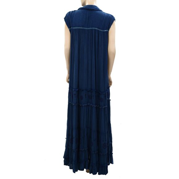 Free People Pretty Cozy Maxi Dress Buttondown Tiered Lace Embroidered S 283828 - Picture 8 of 10